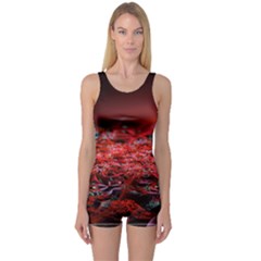 Red Fractal Valley In 3d Glass Frame One Piece Boyleg Swimsuit by Nexatart