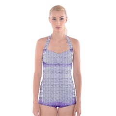 Purple Square Frame With Mosaic Pattern Boyleg Halter Swimsuit  by Nexatart