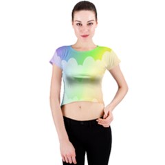 Cloud Blue Sky Rainbow Pink Yellow Green Red White Wave Crew Neck Crop Top by Mariart