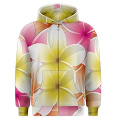 Frangipani Flower Floral White Pink Yellow Men s Zipper Hoodie by Mariart