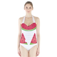 Watermelon Slice Red Green Fruite Halter Swimsuit by Mariart