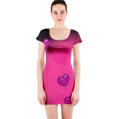 Pink Hearth Background Wallpaper Texture Short Sleeve Bodycon Dress by Nexatart