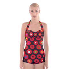 Polka Dot Texture Digitally Created Abstract Polka Dot Design Boyleg Halter Swimsuit  by Nexatart
