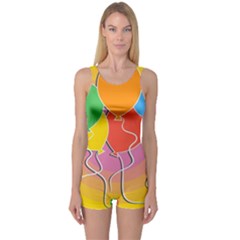 Birthday Party Balloons Colourful Cartoon Illustration Of A Bunch Of Party Balloon One Piece Boyleg Swimsuit by Nexatart