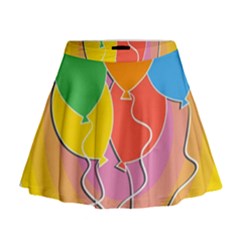 Birthday Party Balloons Colourful Cartoon Illustration Of A Bunch Of Party Balloon Mini Flare Skirt by Nexatart