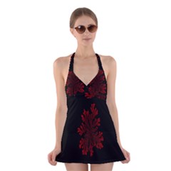Dendron Diffusion Aggregation Flower Floral Leaf Red Black Halter Swimsuit Dress by Mariart