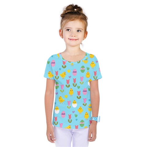 Easter - Chick And Tulips Kids  One Piece Tee by Valentinaart