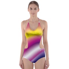Rainbow Space Red Pink Purple Blue Yellow White Star Cut-out One Piece Swimsuit