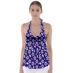 Star Flower Blue White Babydoll Tankini Top by Mariart