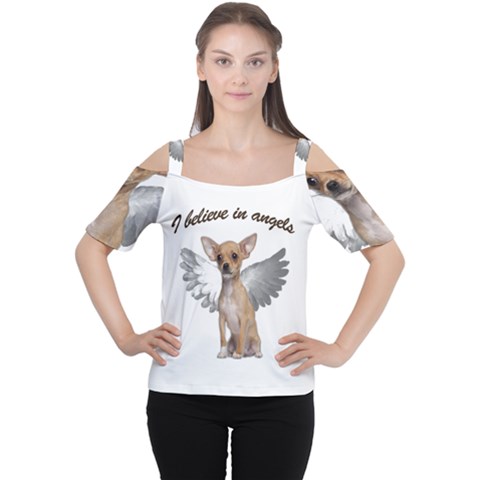 Angel Chihuahua Women s Cutout Shoulder Tee by Valentinaart