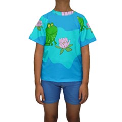 Frog Flower Lilypad Lily Pad Water Kids  Short Sleeve Swimwear by Nexatart
