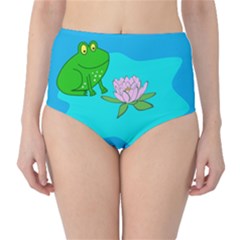 Frog Flower Lilypad Lily Pad Water High-waist Bikini Bottoms by Nexatart