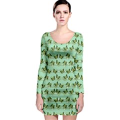 Green Butterflies Long Sleeve Bodycon Dress by linceazul