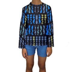 Blue Shapes On A Black Background         Kid s Long Sleeve Swimwear by LalyLauraFLM