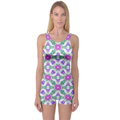 Multicolor Ornate Check One Piece Boyleg Swimsuit by dflcprints