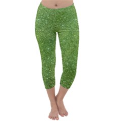 Green Glitter Abstract Texture Print Capri Winter Leggings  by dflcprintsclothing