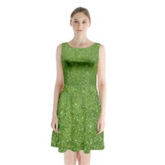 Green Glitter Abstract Texture Print Sleeveless Chiffon Waist Tie Dress by dflcprintsclothing