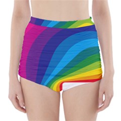 Circle Rainbow Color Hole Rasta Waves High-waisted Bikini Bottoms by Mariart