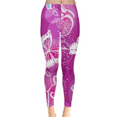 Flower Butterfly Pink Leggings  by Mariart
