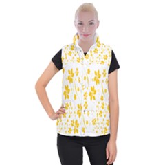 Shamrock Yellow Star Flower Floral Star Women s Button Up Puffer Vest by Mariart