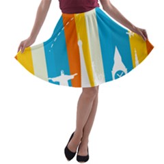 Eiffel Tower Monument Statue Of Liberty A-line Skater Skirt by Mariart