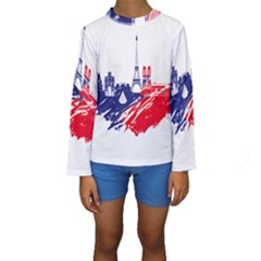 Eiffel Tower Monument Statue Of Liberty France England Red Blue Kids  Long Sleeve Swimwear by Mariart