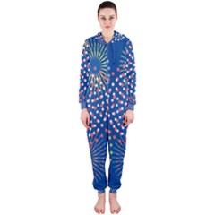 Fireworks Party Blue Fire Happy Hooded Jumpsuit (ladies)  by Mariart