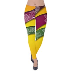 Flower Floral Leaf Star Sunflower Green Red Yellow Brown Sexxy Velvet Leggings by Mariart