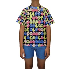 Pacman Seamless Generated Monster Eat Hungry Eye Mask Face Color Rainbow Kids  Short Sleeve Swimwear by Mariart