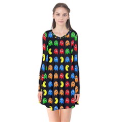 Pacman Seamless Generated Monster Eat Hungry Eye Mask Face Rainbow Color Flare Dress by Mariart