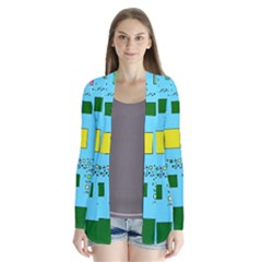 Squares On A Blue Background      Drape Collar Cardigan by LalyLauraFLM