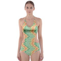Emerald And Salmon Pattern Cut-out One Piece Swimsuit by linceazul
