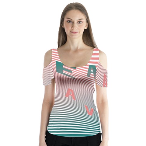 Heat Wave Chevron Waves Red Green Butterfly Sleeve Cutout Tee  by Mariart