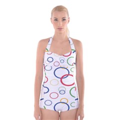 Circle Round Green Blue Red Pink Yellow Boyleg Halter Swimsuit  by Mariart