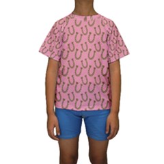 Horse Shoes Iron Pink Brown Kids  Short Sleeve Swimwear by Mariart