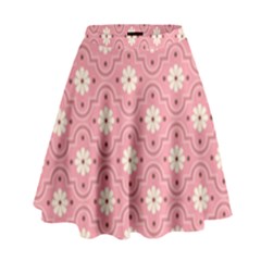 Sunflower Star White Pink Chevron Wave Polka High Waist Skirt by Mariart