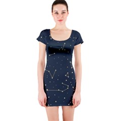 Star Zodiak Space Circle Sky Line Light Blue Yellow Short Sleeve Bodycon Dress by Mariart
