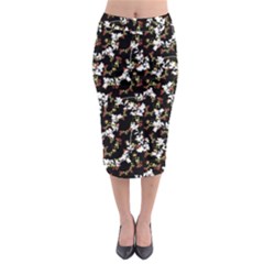 Dark Chinoiserie Floral Collage Pattern Midi Pencil Skirt by dflcprintsclothing