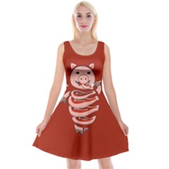 Red Stupid Self Eating Gluttonous Pig Reversible Velvet Sleeveless Dress by CreaturesStore