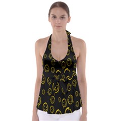 Face Smile Bored Mask Yellow Black Babydoll Tankini Top by Mariart