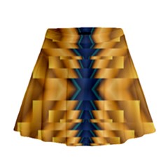 Plaid Blue Gold Wave Chevron Mini Flare Skirt by Mariart