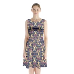 Multicolored Modern Geometric Pattern Sleeveless Waist Tie Chiffon Dress by dflcprintsclothing
