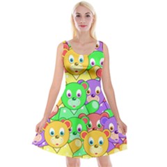 Cute Cartoon Crowd Of Colourful Kids Bears Reversible Velvet Sleeveless Dress by Nexatart