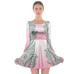 Toggle The Widget Bar Leaf Green Pink Long Sleeve Skater Dress by Mariart