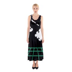 Illustration Cloud Line White Green Black Spot Polka Sleeveless Maxi Dress by Mariart