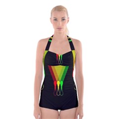 Lamp Colors Green Yellow Red Black Boyleg Halter Swimsuit  by Mariart