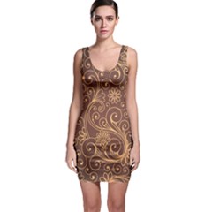 Gold And Brown Background Patterns Sleeveless Bodycon Dress by Nexatart