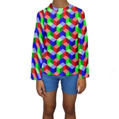 Seamless Rgb Isometric Cubes Pattern Kids  Long Sleeve Swimwear by Nexatart
