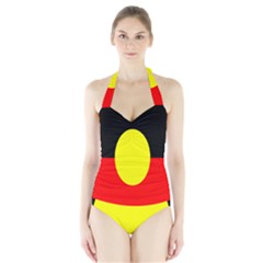 Flag Of Australian Aborigines Halter Swimsuit by Nexatart