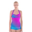 With Wireframe Terrain Modeling Fabric Wave Chevron Waves Pink Blue Boyleg Halter Swimsuit  View1